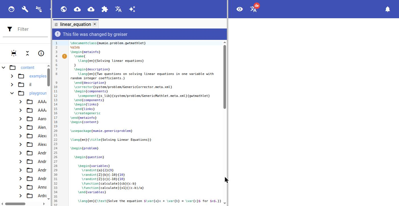 Generated problem opened in the editor