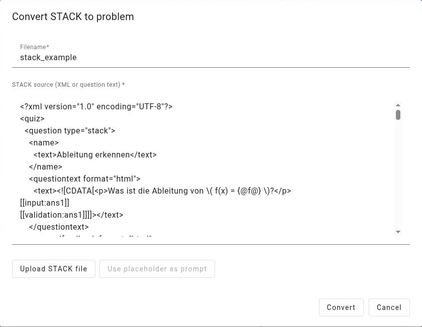 Convert STACK to problem dialog
