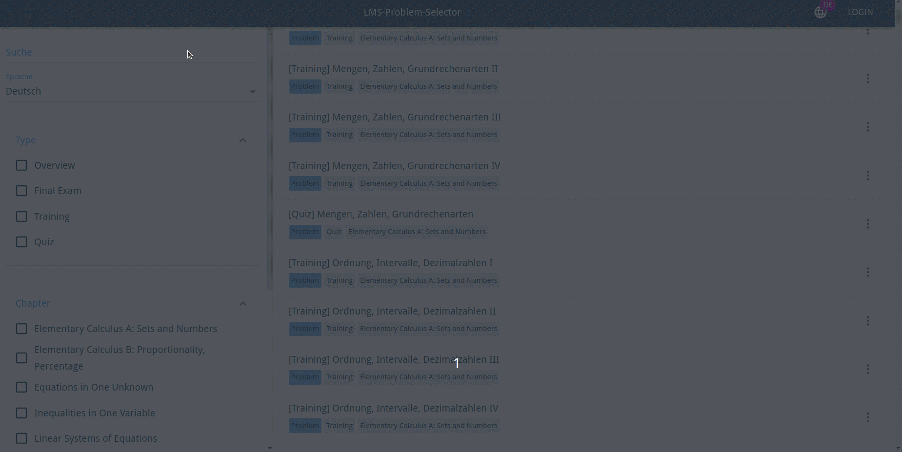 Overview selection